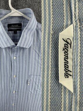 Faconnable Striped 7 Cotton Club Blue Pocket Men Shirt Button Up Long Sleeve